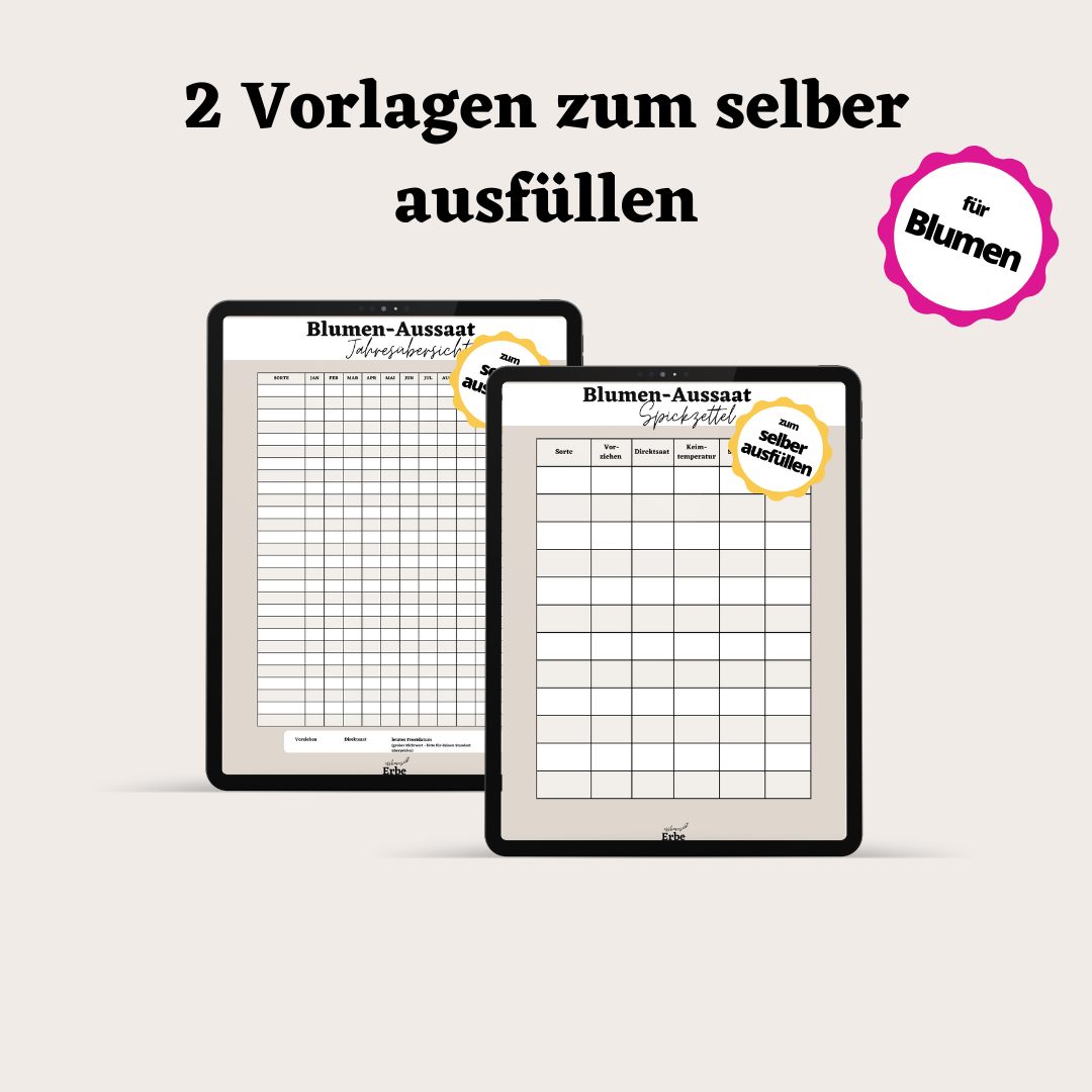 Aussaat-Spickzettel BLUMEN | Aussaat-Infos auf einen Blick + Vorlagen zum selber ausfüllen | PDF