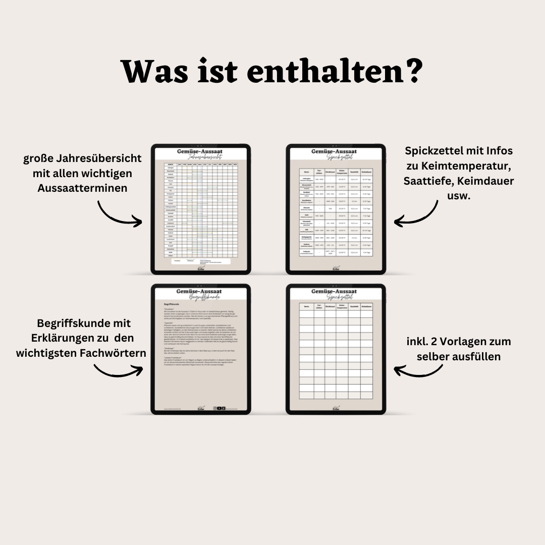 Aussaat-Spickzettel GEMÜSE | Aussaat-Infos auf einen Blick + Vorlagen zum selber ausfüllen | PDF